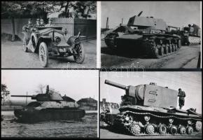Eltérő időben (cca 1945 előtt) készült katonai felvételek tankokról, repülőgépekről, autókról, a néhai Lapkiadó Vállalat fotólaborjának anyagából 7 db mai nagyítás, 10x15 cm