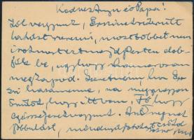 1944.XI.10 ifj. Czene Béla (1911-1999) festőművész autográf sorai szüleinek mint karpaszományos honv...