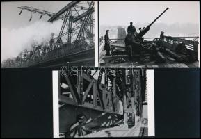 cca 1944 Budapest, a vasúti összekötő hídra telepített légvédelmi üteg, Danassy Károly (1904-1996) budapesti fotóművész hagyatékából 5 db mai nagyítás a hídról, 10x15 cm