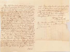 1845 Pigay Antal, Széchenyi Ferencz gróf titoknokának autográf levele Úry József későbbi 1848-as hon...