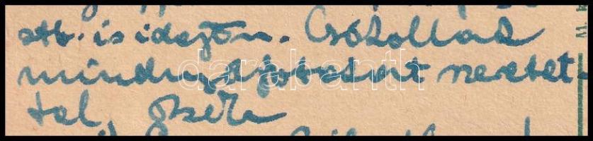 1944 novembere, ifj. Czene Béla (1911-1999) festőművész autográf sorai szüleinek karpaszományos honv...