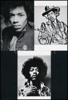cca 1960-as évekbeli Jimi Hendrix (1942-1970) ábrázolások, a néhai Lapkiadó Vállalat fotólaborjának anyagából 3 db mai nagyítás, 15x10 cm