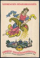 cca 1940 Erdélyi nyereménykölcsön dekoratív reklámcédula, Mallász Gitta art deco reklámcédulája, szép állapotban, 12,5×8,5 cm