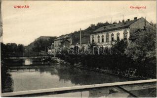 Ungvár, Uzshorod, Uzhorod; Kisung hídErzsébet szálloda. Völgyi József kiadása / river, bridge, hotel (EK)