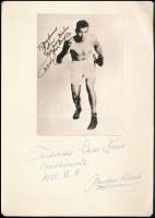 William Harrison Jack Dempsey (1895-1983) amerikai profi bokszoló, nehézsúlyú világbajnok dedikált fotója papírlapon, a papírlapon ajándékozási sorokkal, 17x11 cm / Autograph signed photo of William Harrison Jack Dempsey American professional boxer, heavyweight world champion
