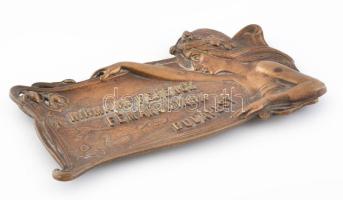 "Hirmann Ferencz Fémárugyára Budapest" feliratú szecessziós fém tábla, 20×11 cm / Art Nouv...