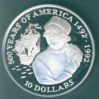 Cook szigetek 1990. 10$ Ag "Amerika 500 éve-Kolumbusz, hajó" T:PP