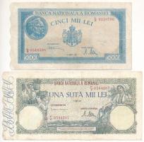 Románia 1945. 5000L + 1946. 100.000L T:III,III- Romania 1945. 5000 Lei + 1946. 100.000 Lei C:F,VG