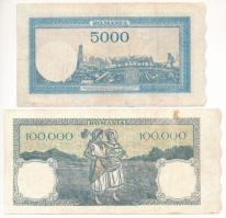 Románia 1945. 5000L + 1946. 100.000L T:III,III- Romania 1945. 5000 Lei + 1946. 100.000 Lei C:F,VG