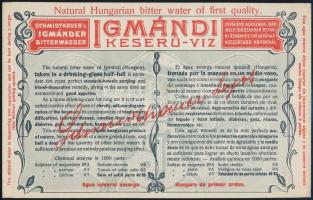 Igmándi keserű-víz szecessziós reklám nyomtatvány, 14x23 cm