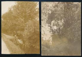 1918 I. világháború Piave, magyar katonák, 2 db hátoldalán feliratozott és datált vintage fotó. 11×7,5 cm