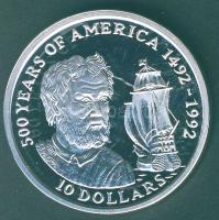 Cook szigetek 1990. 10$ Ag "Amerika 500 éve-hajó" T:PP