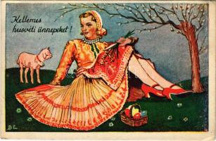 1941 Kellemes húsvéti ünnepeket! Magyar folklór művészlap / Easter greeting art postcard, Hungarian folklore s: B. E. (EB)