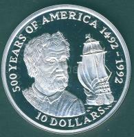 Cook szigetek 1990. 10$ Ag "Amerika 500 éve-hajó" T:PP