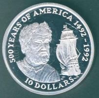 Cook szigetek 1990. 10$ Ag "Amerika 500 éve-hajó" T:PP
