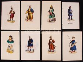 cca 1890 Népek- népviseletek a világból 16 db kézzel színezett metszet: kurdok, kalmükök, lappok, sz...