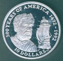 Cook szigetek 1990. 10$ Ag "Amerika 500 éve-hajó" T:PP