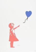 Banksy: Girl with balloon. Ofszet litográfia, papír. Sorszámozott: 16/150, jelzett a nyomaton. Tanúsítvánnyal. Lapméret: 70x50 cm / Ofset lithography with attest