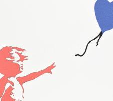 Banksy: Girl with balloon. Ofszet litográfia, papír. Sorszámozott: 16/150, jelzett a nyomaton. Tanús...
