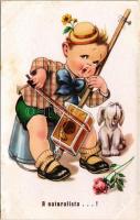 A naturalista...! / Children art postcard, dog, humour. Amag 0471. (fl)