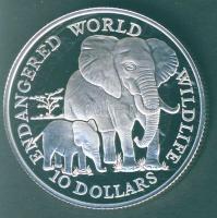 Cook szigetek 1990. 10$ Ag "Veszélyeztetett állatvilág-elefántok" T:PP Csak 25.000db!