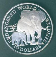 Cook szigetek 1990. 10$ Ag "Veszélyeztetett állatvilág-elefántok" T:PP Csak 25.000db!