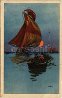 Italian children art postcard, sailing vessel. Anna & Gasparini 724-3. artist signed (EK)
