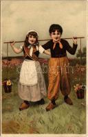 1914 Children art postcard, folklore. Meissner & Buch Künstler-Postkarten Serie 1437. Ein glückliches Paar litho (EK)