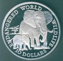 Cook szigetek 1990. 10$ Ag "Veszélyeztetett állatvilág-elefántok" T:PP Csak 25.000db!