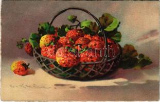 Still life art postcard with strawberry. HWB Ser. 1283. s: C. Klein