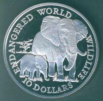 Cook szigetek 1990. 10$ Ag "Veszélyeztetett állatvilág-elefántok" T:PP Csak 25.000db!