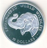 Cook szigetek 1990. 10$ Ag "Veszélyeztetett állatvilág-elefántfej" T:PP Csak 25.000db!