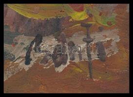 Bánfi József (1936): Virágos falu. Olaj, karton, Jelzett 20x30 cm