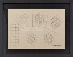 Vasarely jelzéssel: Geometrikus formák. Tus, papír. 26x40 cm. Üvegezett fakeretben.