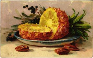 Still life art postcard with pineapple. G.O.M. 2257. s: C. Klein (EB)