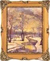 Novák Erzsébet (1893-?): Téli táj. Olaj, vászon, kartonon, jelzett. Dekoratív, sérült fakeretben, 40x31 cm.