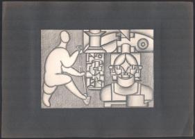 Jelzés nélkül, 4 db rajz: Alakok. Ceruza, papír, paszpartuban, egyiken kisebb folttal, 20,5×14,5 cm