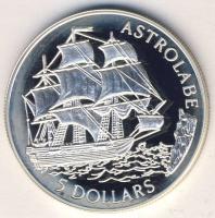 Cook szigetek 1992. 5$ Ag "Astrolabe vitorláshajó" T:PP