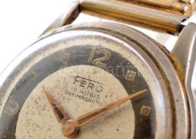 Fero Antimagnetic 15 köves svájci karóra, másodpercmutatós, fém szíjjal, kissé koszos számlappal, ka...