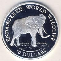 Cook szigetek 1990. 50$ Ag "Veszélyeztetett állatvilág-elefánt" T:PP Csak 25.000db!