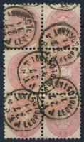 1864 5kr hatostömb / block of 6 (MBK ca. 1200 p) PEST / LEOPOLDSTADT