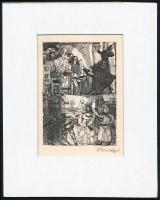 Kondor Béla (1931-1972): Gyűlés. Rézkarc, papír, utólagos jelzéssel, paszpartuban, 11×8 cm
