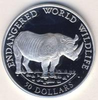 Cook szigetek 1990. 50$ Ag "Veszélyeztetett állatvilág-orrszarvú" T:PP Csak 25.000db!