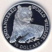 Cook szigetek 1990. 50$ Ag "Veszélyeztetett állatvilág-tigris" T:PP Csak 25.000db!