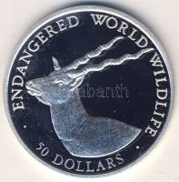 Cook szigetek 1990. 50$ Ag "Veszélyeztetett állatvilág-gazella" T:PP Csak 25.000db!