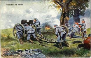 K.u.k. Artillerie im Kampf / Osztrák-magyar tüzérség. Offizielle Karte für Rotes Kreuz, Kriegsfürsorgeamt Kriegshilfsbüro No. 131. s: H. Schnorpfeil