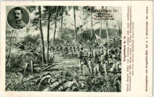 1915 Kriegsbildkarte Nr. 18. Oberst Brosch Edler von Aarenau schlägt sich nach zwölftägiger Abwesenheit mit 1000 Mann seines 2. Tiroler Kaiserjägerregimentes zum Gros unserer nördlichen Armee durch. Kriegshilfsbüro / WWI Austro-Hungarian K.u.K. military art postcard. Colonel Brosch Edler von Aarenau s: Wintorowski