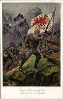 1915 Tiroler Adler rot wie Blut, Zeig jetzt deine Krallen! / WWI Austro-Hungarian K.u.K. military art postcard, Kaiserjäger (Tyrolean Rifle Regiment) (EK)