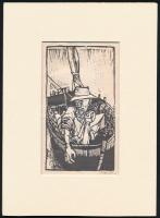 Kondor Béla (1931-1972): Csónakos, fametszet, utólagos jelzéssel, paszpartuban, 13×7,5 cm