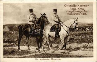 1915 Die verbündeten Monarchen. Offizielle Karte für Rotes Kreuz, Kreigsfürsorge-Amt Kriegshilfs-Büro. Kilophot 1915. / Ferenc József és II. Vilmos / Wilhelm II and Franz Jospeh, Viribus Unitis (Rb)